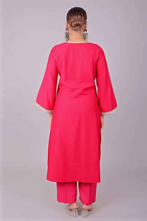 Veshbhoshaa Bluesaanchi Women'S Hot Pink Kurti Pajama Set